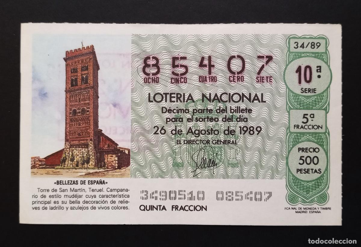 Loter&iacute;a Nacional: D&Eacute;CIMO DE LOTERIA - 26-AGOSTO-1989 - BELLEZAS DE ESPA&Ntilde;A, TORRE DE SAN MART&Iacute;N, TERUEL