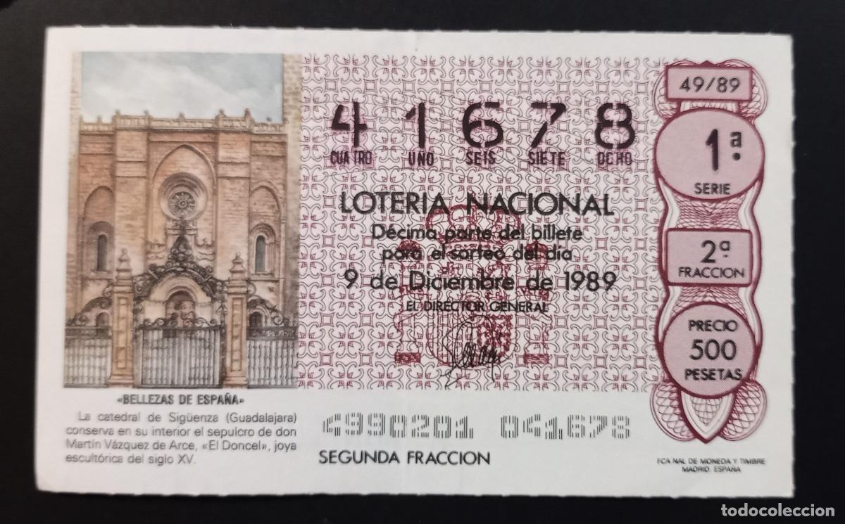 Loter&iacute;a Nacional: D&Eacute;CIMO DE LOTERIA - 9-DICIEMBRE-1989 - BELLEZAS DE ESPA&Ntilde;A, CATEDRAL DE SIG&Uuml;ENZA