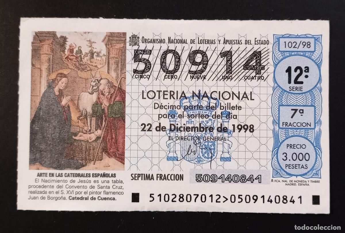 Loter&iacute;a Nacional: D&Eacute;CIMO DE LOTERIA - 22-DICIEMBRE-1998 - ARTE EN LAS CATEDRALES, NATIVIDAD CATEDRAL DE CUENCA