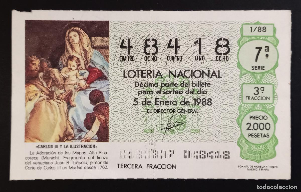 Loter&iacute;a Nacional: D&Eacute;CIMO DE LOTERIA - 5-ENERO-1988 - CARLOS III Y LA ILUSTRACI&Oacute;N - ADORACI&Oacute;N DE LOS MAGOS, TI&Eacute;POLO