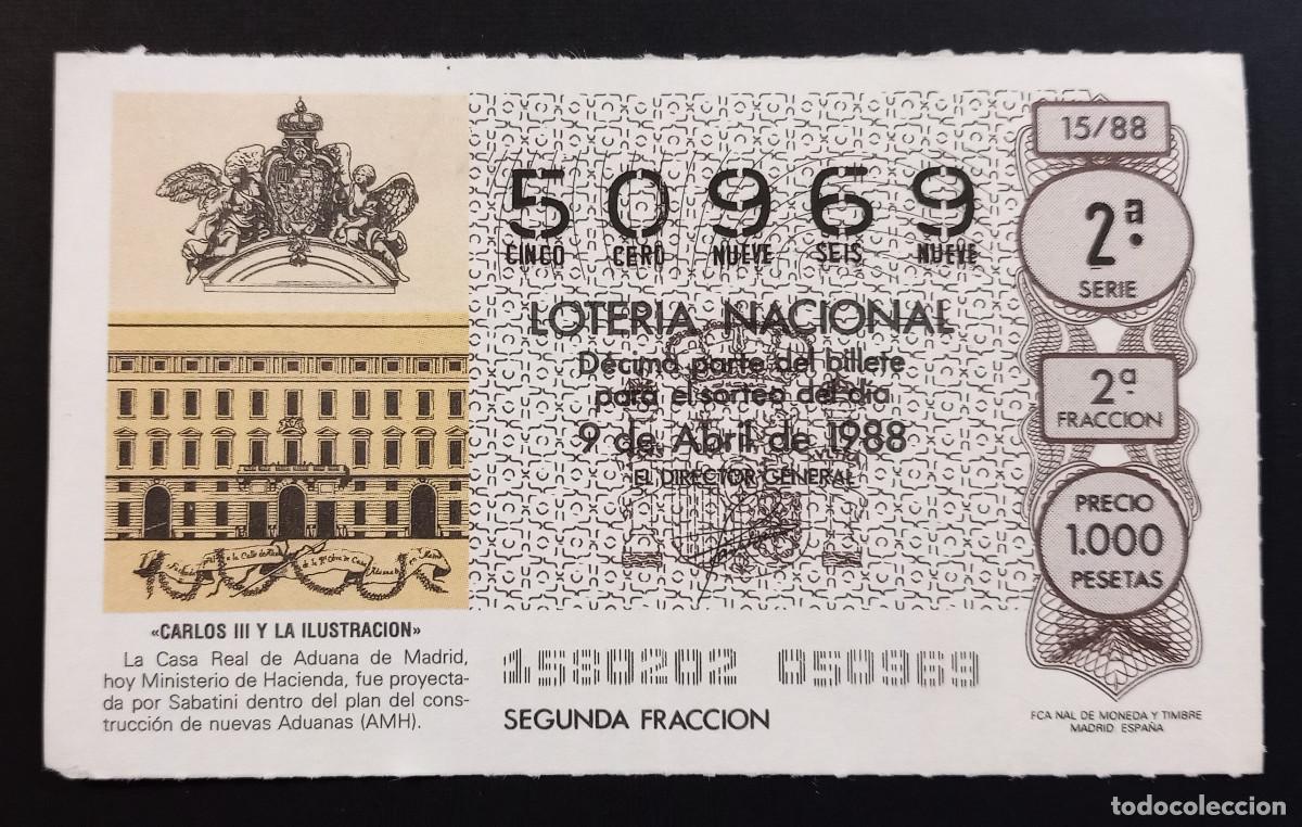 Loter&iacute;a Nacional: D&Eacute;CIMO DE LOTERIA - 9-ABRIL-1988 - CARLOS III Y LA ILUSTRACI&Oacute;N - CASA REAL DE ADUANA DE MADRID
