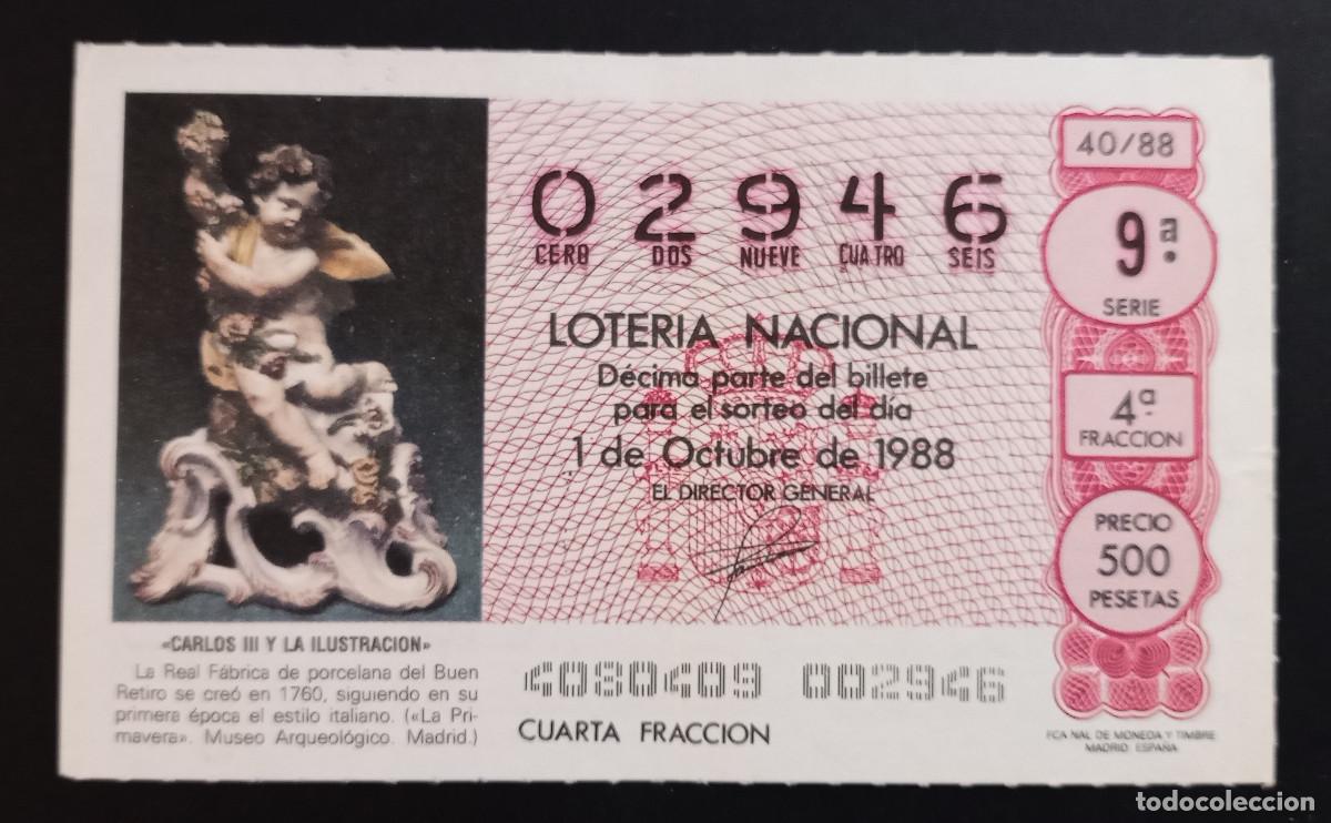 Loter&iacute;a Nacional: D&Eacute;CIMO DE LOTERIA - 1-OCTUBRE-1988 - CARLOS III Y LA ILUSTRACI&Oacute;N - PORCELANA DEL BUEN RETIRO