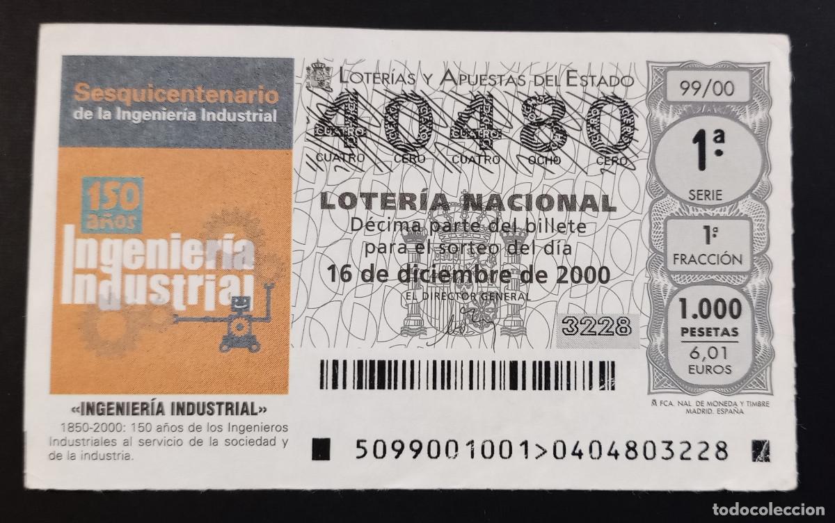 Loter&iacute;a Nacional: D&Eacute;CIMO DE LOTERIA - 16-DICIEMBRE-2000 - INGENIERIA INDUSTRIAL