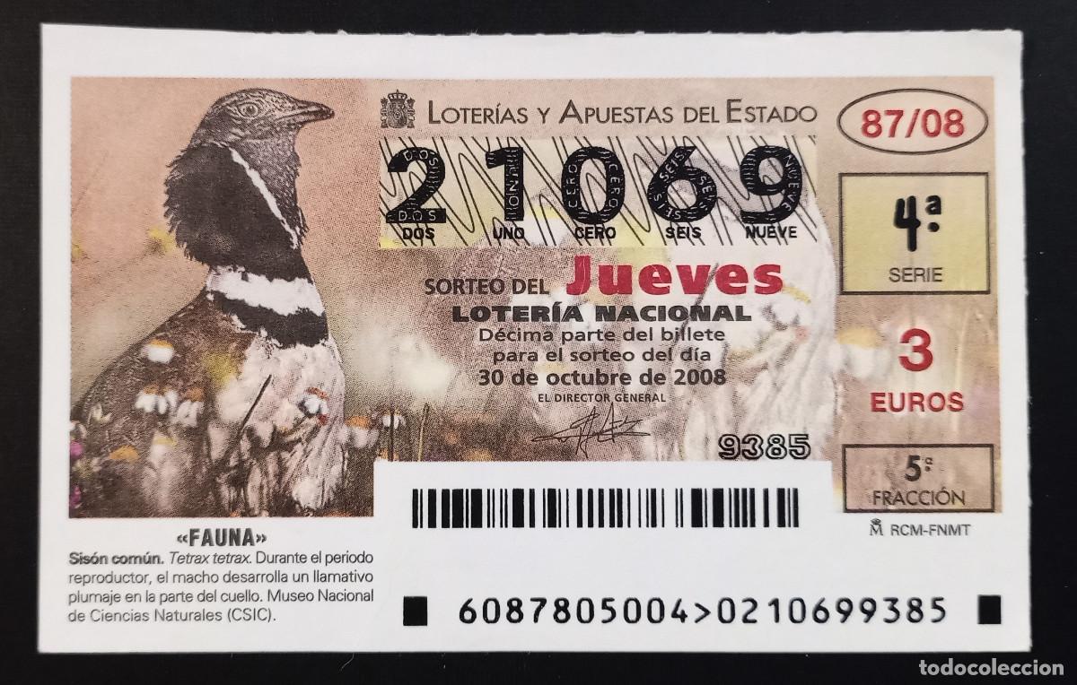 Loter&iacute;a Nacional: D&Eacute;CIMO DE LOTERIA - 30-OCTUBRE-2008 - FAUNA, SIS&Oacute;N COM&Uacute;N