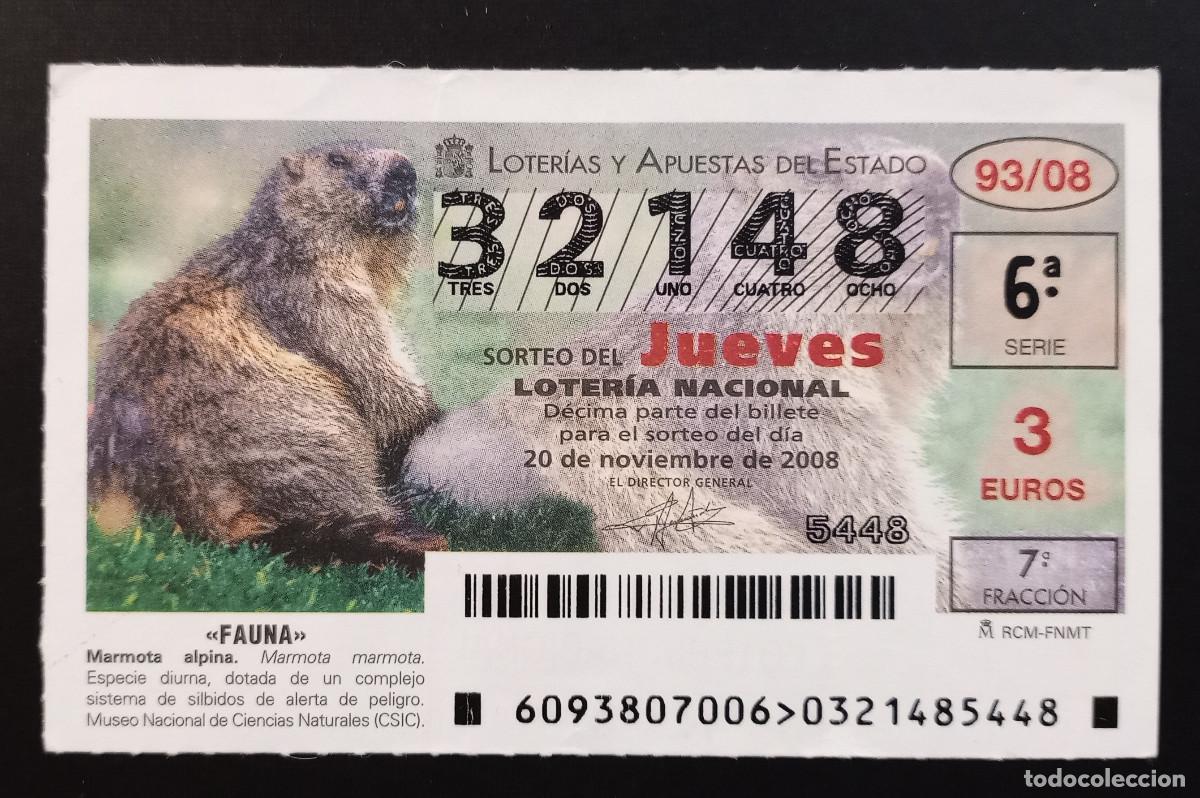 Loter&iacute;a Nacional: D&Eacute;CIMO DE LOTERIA - 20-NOVIEMBRE-2008 - FAUNA, MARMOTA ALPINA