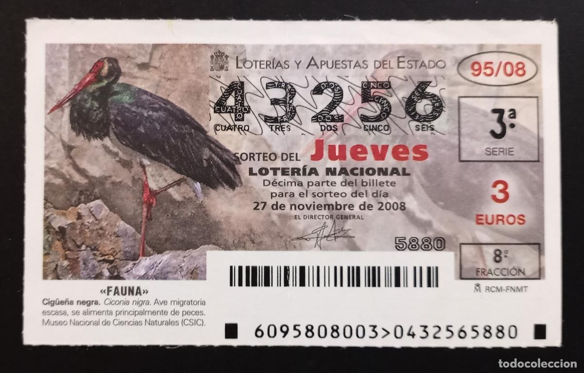 Loter&iacute;a Nacional: D&Eacute;CIMO DE LOTERIA - 27-NOVIEMBRE-2008 - FAUNA, CIG&Uuml;E&Ntilde;A NEGRA