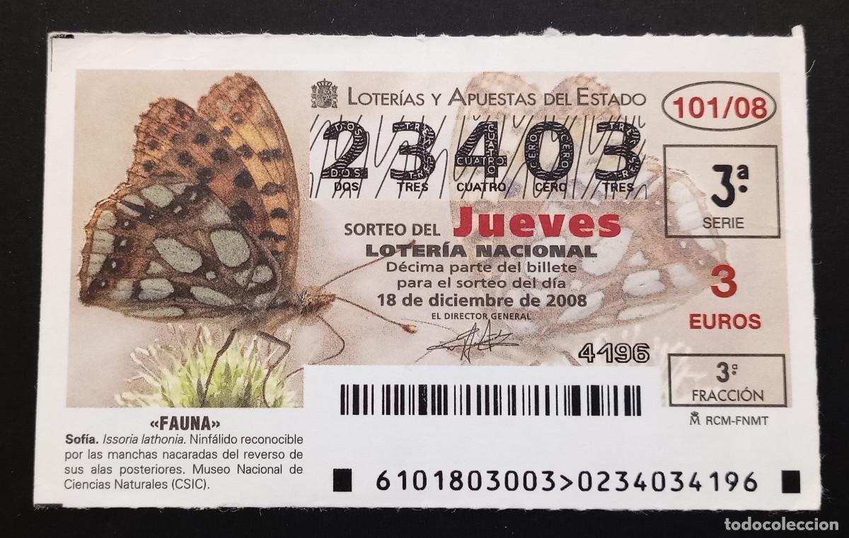 Loter&iacute;a Nacional: D&Eacute;CIMO DE LOTERIA - 18-DICIEMBRE-2008 - FAUNA, SOF&Iacute;A