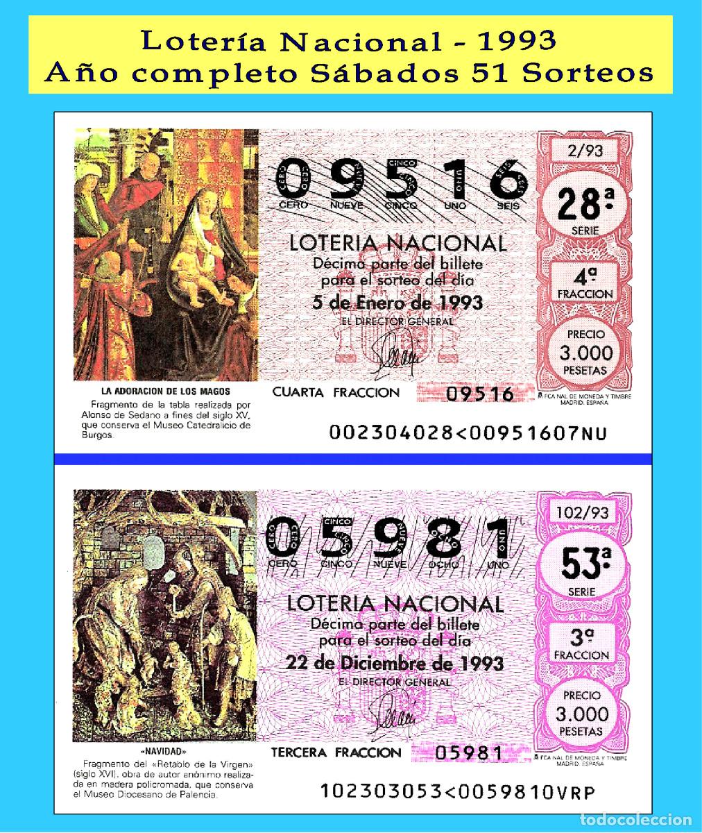 Loter&iacute;a Nacional: 1993 - Cupones de la ONCE / A&ntilde;o completo Incluido los sorteos especiales / buena calidad