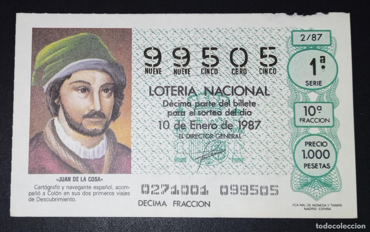 Loter&iacute;a Nacional: D&Eacute;CIMO DE LOTERIA - 10-ENERO-1987 - JUAN DE LA COSA