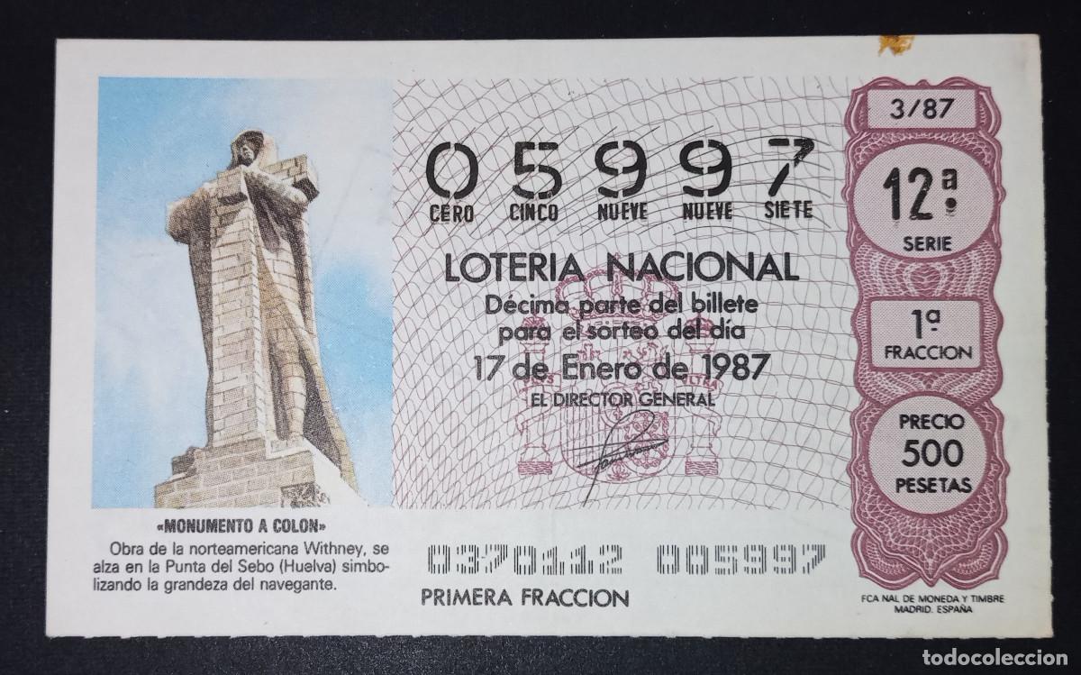 Loter&iacute;a Nacional: D&Eacute;CIMO DE LOTERIA - 17-ENERO-1987 - MONUMENTO A COL&Oacute;N