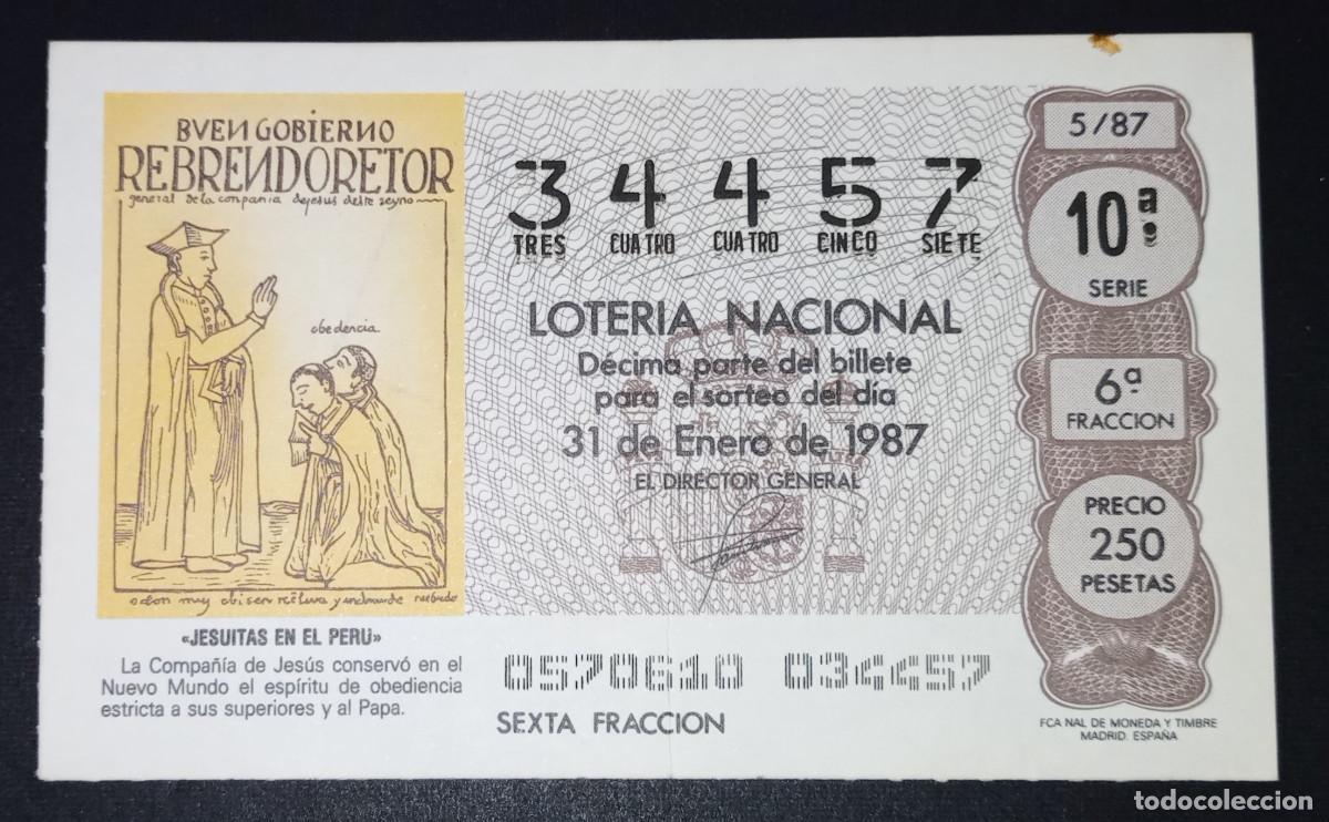 Loter&iacute;a Nacional: D&Eacute;CIMO DE LOTERIA - 31-ENERO-1987 - JESUITAS EN EL PER&Uacute;