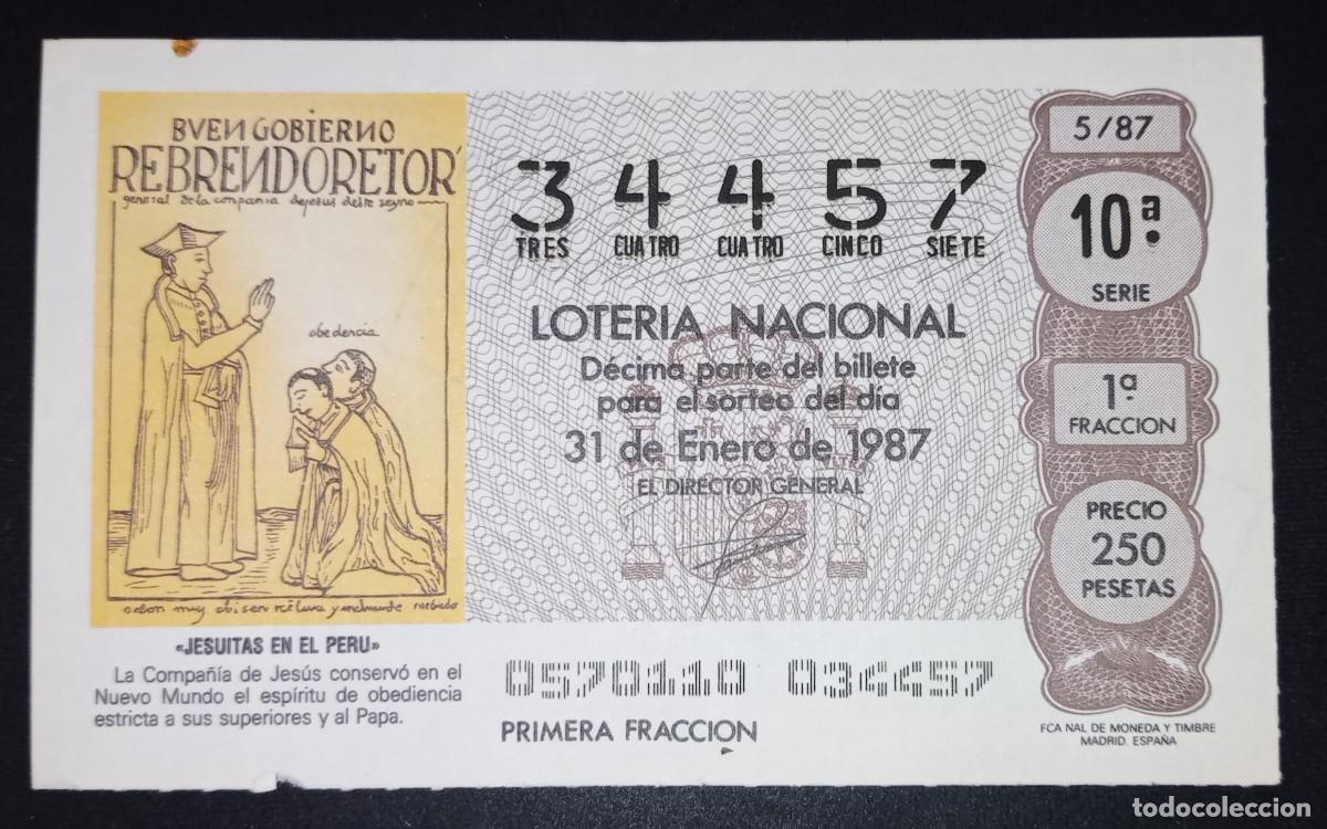 Loter&iacute;a Nacional: D&Eacute;CIMO DE LOTERIA - 31-ENERO-1987 - JESUITAS EN EL PER&Uacute;