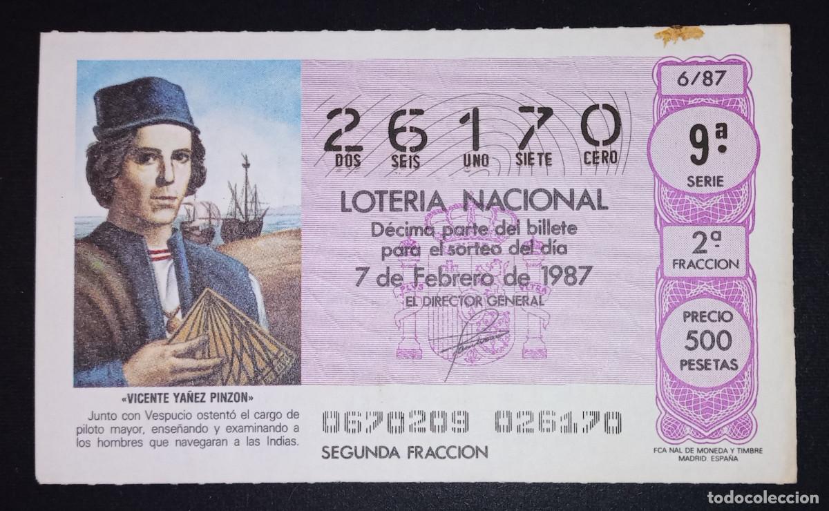 Loter&iacute;a Nacional: D&Eacute;CIMO DE LOTERIA - 7-FEBRERO-1987 - VICENTE YA&Ntilde;EZ PINZ&Oacute;N