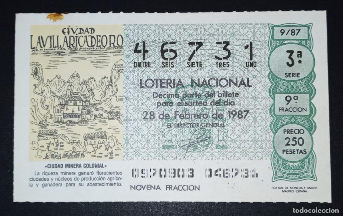 Loter&iacute;a Nacional: D&Eacute;CIMO DE LOTERIA - 28-FEBRERO-1987 - CIUDAD MINERA COLONIAL