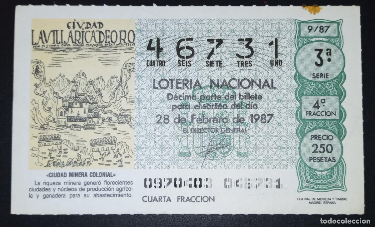 Loter&iacute;a Nacional: D&Eacute;CIMO DE LOTERIA - 28-FEBRERO-1987 - CIUDAD MINERA COLONIAL