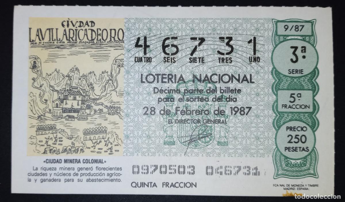 Loter&iacute;a Nacional: D&Eacute;CIMO DE LOTERIA - 28-FEBRERO-1987 - CIUDAD MINERA COLONIAL