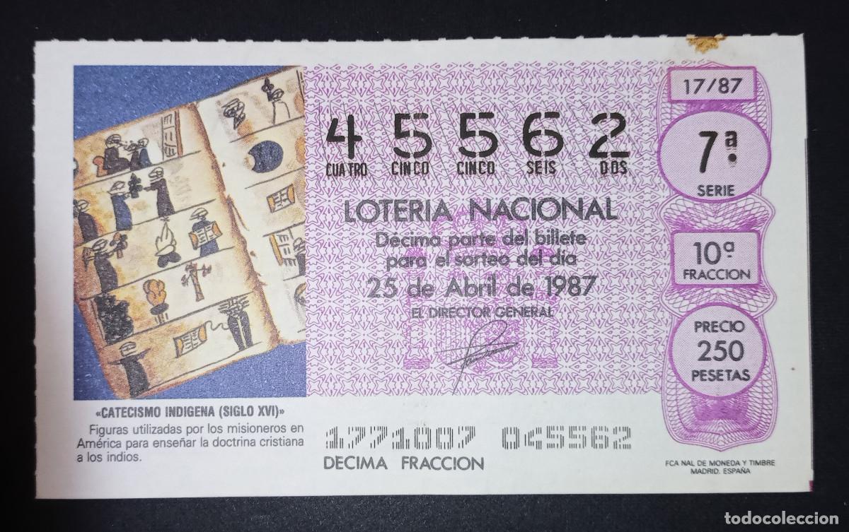 Loter&iacute;a Nacional: D&Eacute;CIMO DE LOTERIA - 25-ABRIL-1987 - CATECISMO IND&Iacute;GENA
