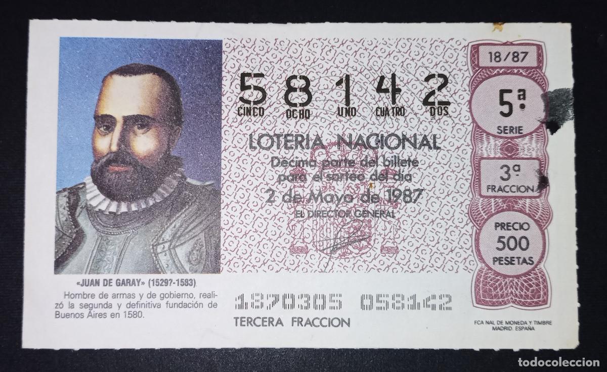 Loter&iacute;a Nacional: D&Eacute;CIMO DE LOTERIA - 2-MAYO-1987 - JUAN DE GARAY