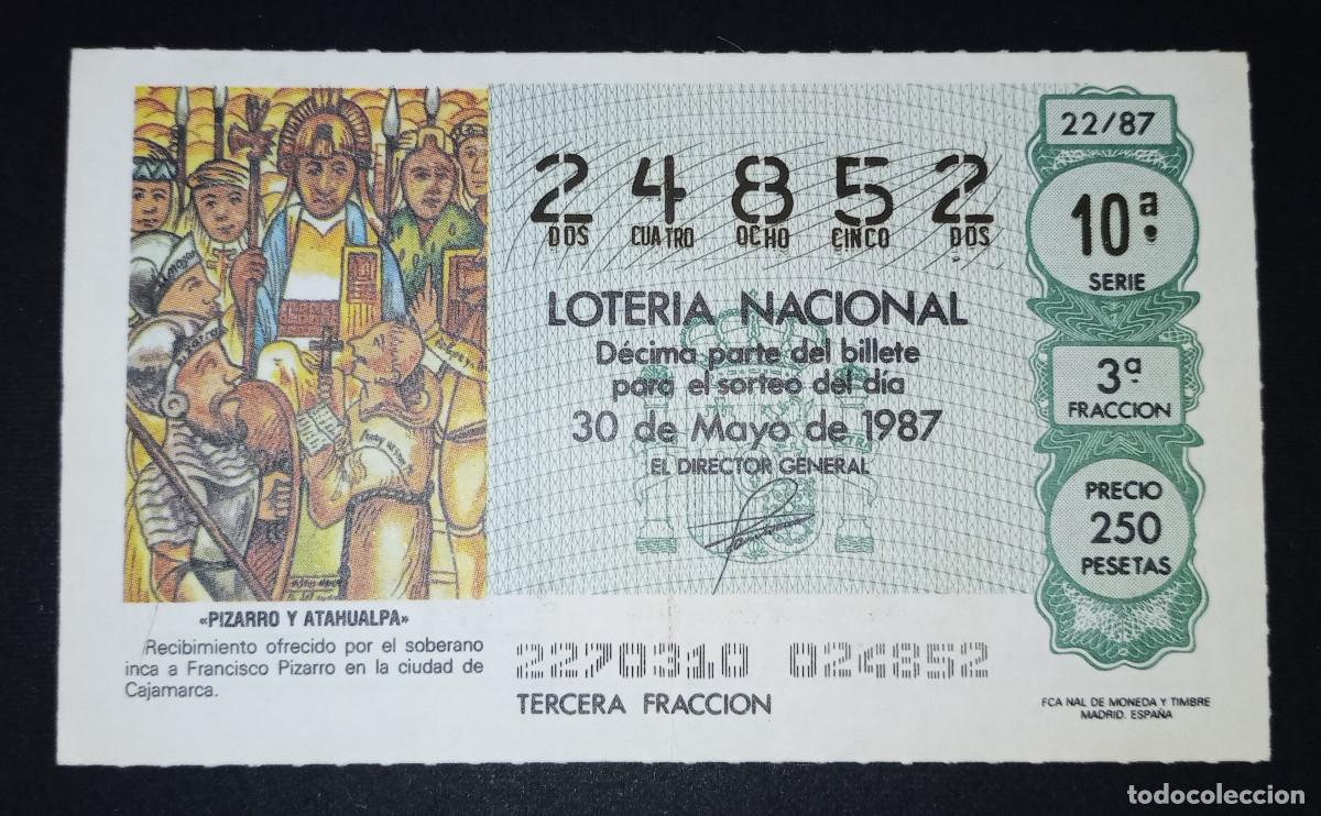 Loter&iacute;a Nacional: D&Eacute;CIMO DE LOTERIA - 30-MAYO-1987 - PIZARRO Y ATAHUALPA