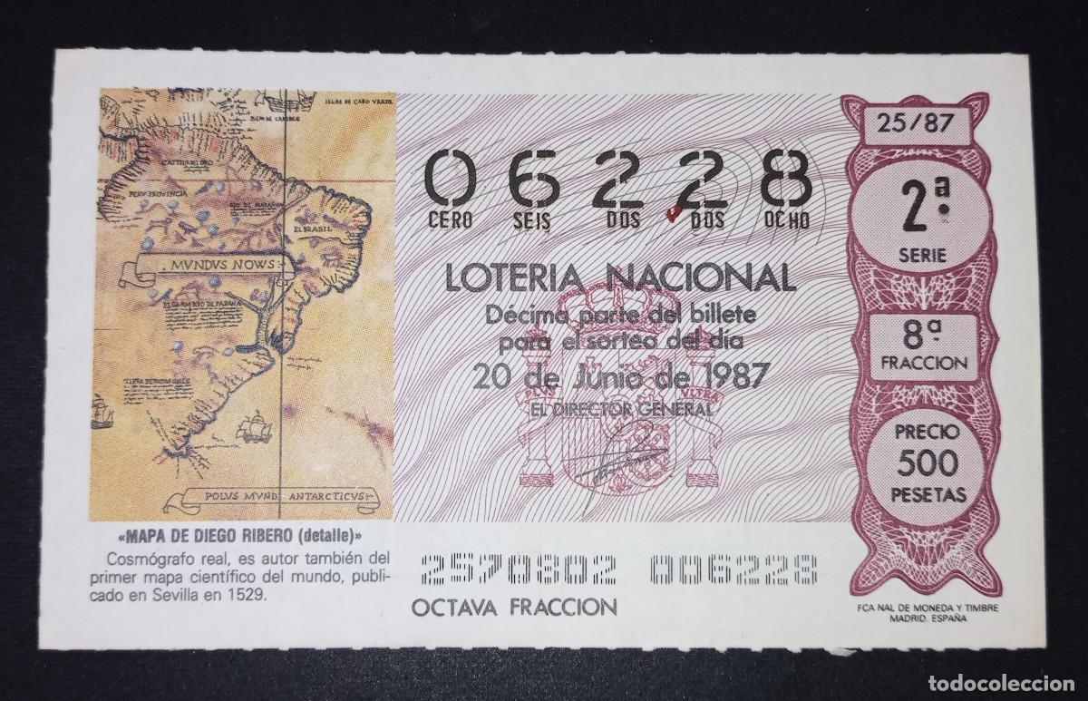 Loter&iacute;a Nacional: D&Eacute;CIMO DE LOTERIA - 20-JUNIO-1987 - MAPA DE DIEGO RIBERO