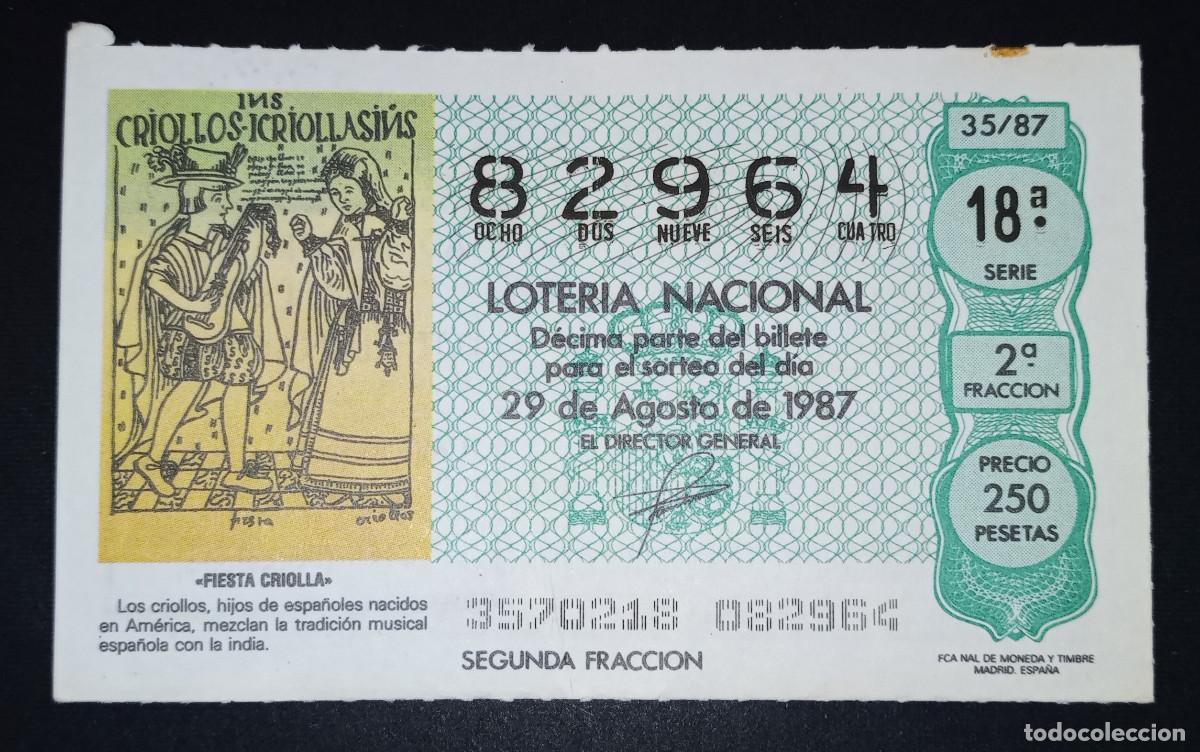 Loter&iacute;a Nacional: D&Eacute;CIMO DE LOTERIA - 29-AGOSTO-1987 - FIESTA CRIOLLA