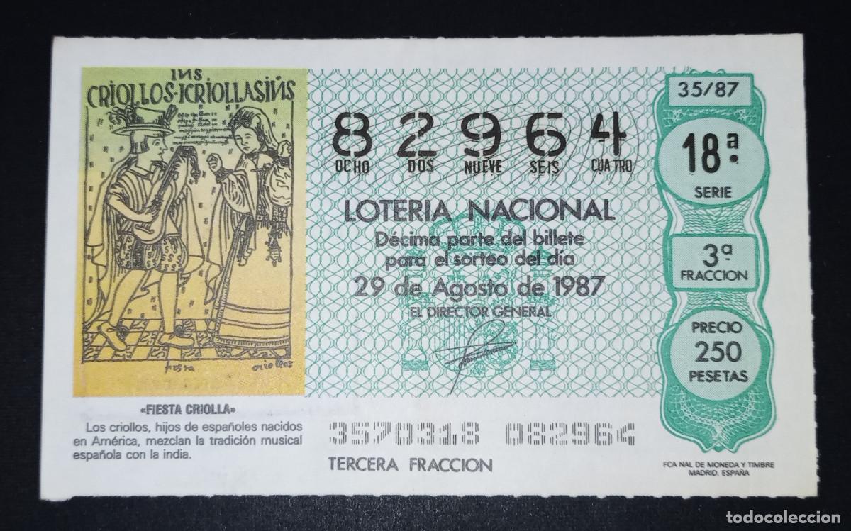 Loter&iacute;a Nacional: D&Eacute;CIMO DE LOTERIA - 29-AGOSTO-1987 - FIESTA CRIOLLA