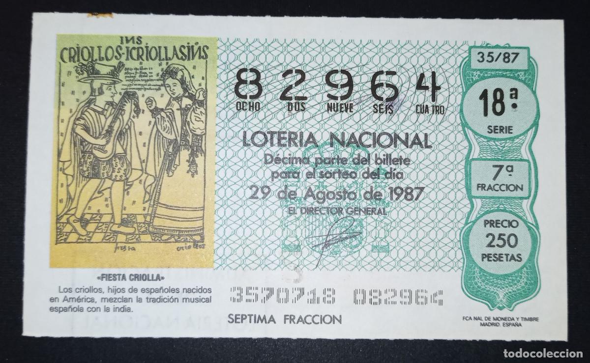 Loter&iacute;a Nacional: D&Eacute;CIMO DE LOTERIA - 29-AGOSTO-1987 - FIESTA CRIOLLA