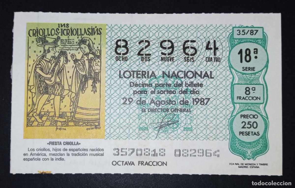 Loter&iacute;a Nacional: D&Eacute;CIMO DE LOTERIA - 29-AGOSTO-1987 - FIESTA CRIOLLA