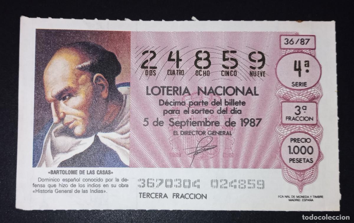 Loter&iacute;a Nacional: D&Eacute;CIMO DE LOTERIA - 5-SEPTIEMBRE-1987 - BARTOLOM&Eacute; DE LAS CASAS