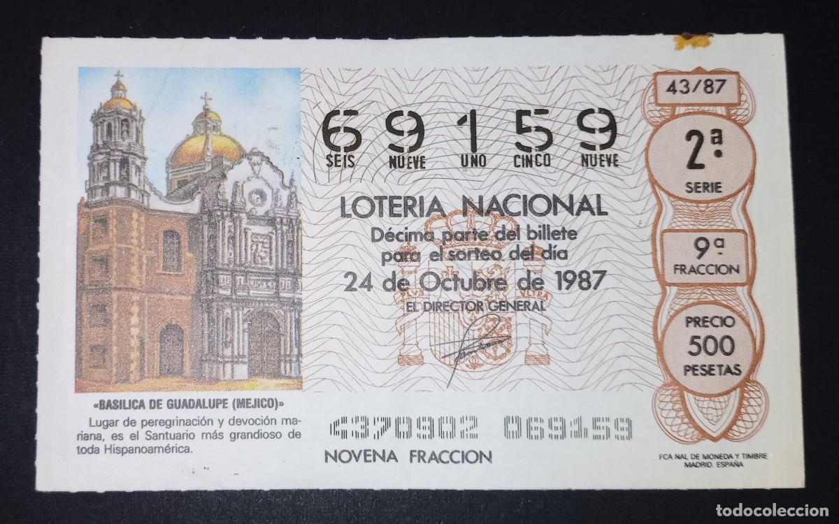 Loter&iacute;a Nacional: D&Eacute;CIMO DE LOTERIA - 24-OCTUBRE-1987 - BAS&Iacute;LICA DE GUADALUPE, MEJICO