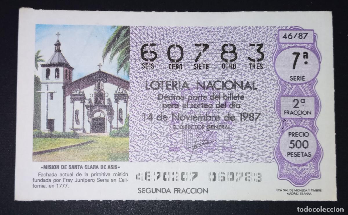 Loter&iacute;a Nacional: D&Eacute;CIMO DE LOTERIA - 14-NOVIEMBRE-1987 - MISI&Oacute;N DE SANTA CLARA DE ASIS