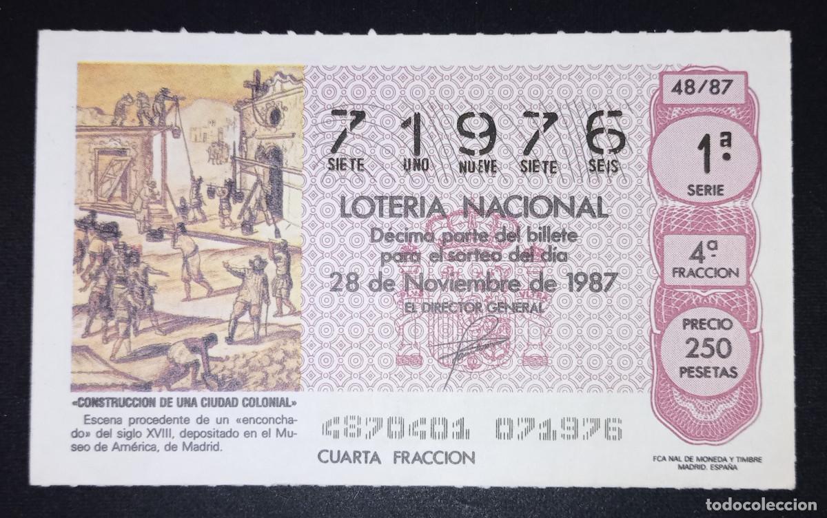 Loter&iacute;a Nacional: D&Eacute;CIMO DE LOTERIA - 28-NOVIEMBRE-1987 - CONSTRUCCI&Oacute;N DE UNA CIUDAD COLONIAL