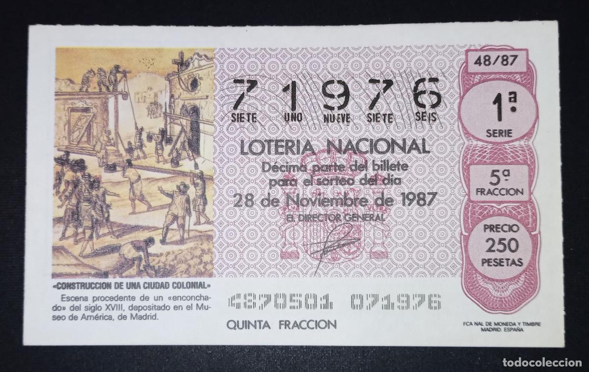 Loter&iacute;a Nacional: D&Eacute;CIMO DE LOTERIA - 28-NOVIEMBRE-1987 - CONSTRUCCI&Oacute;N DE UNA CIUDAD COLONIAL