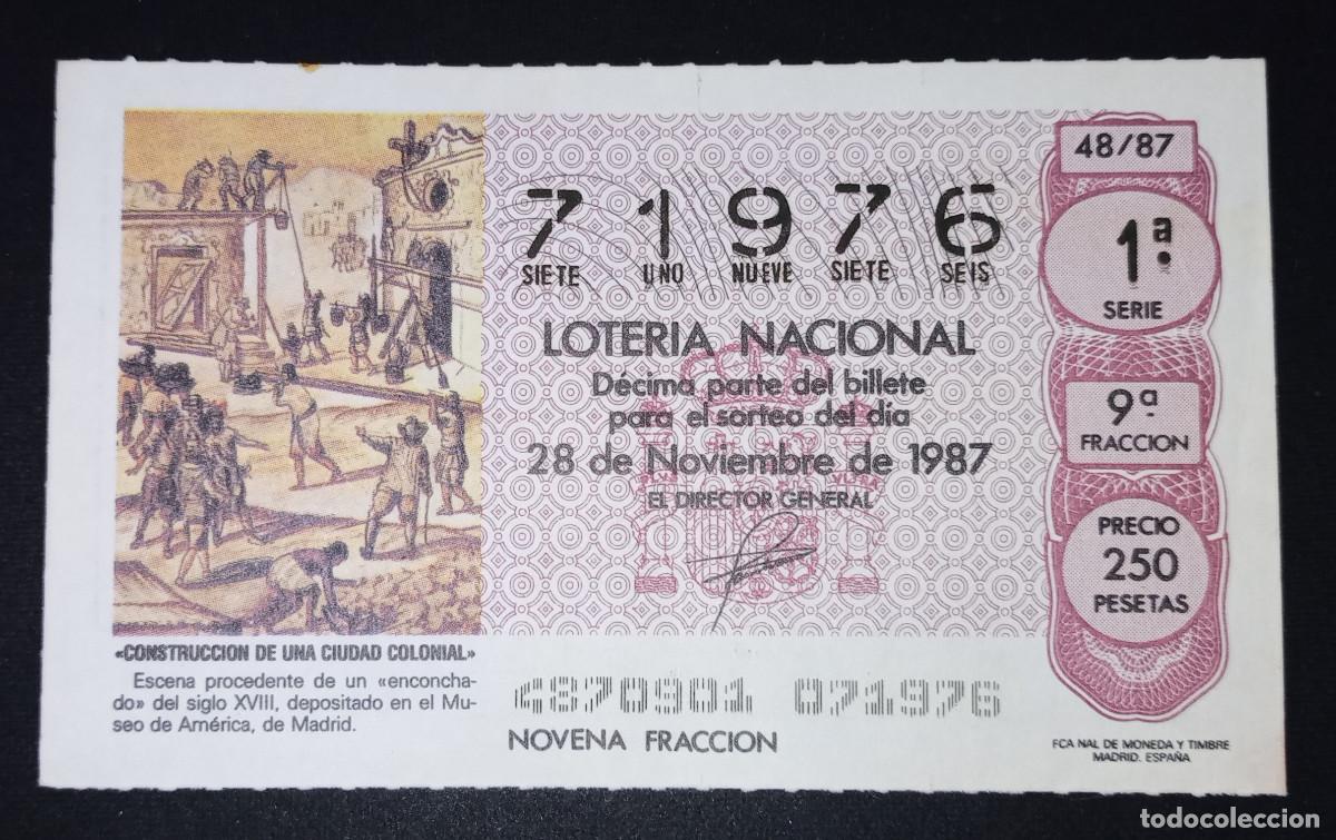 Loter&iacute;a Nacional: D&Eacute;CIMO DE LOTERIA - 28-NOVIEMBRE-1987 - CONSTRUCCI&Oacute;N DE UNA CIUDAD COLONIAL