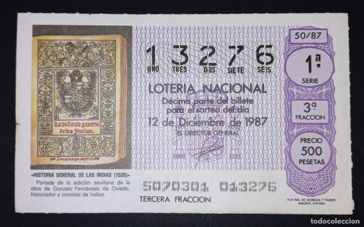 Loter&iacute;a Nacional: D&Eacute;CIMO DE LOTERIA - 12-DICIEMBRE-1987 - HISTORIA GENERAL DE LAS INDIAS