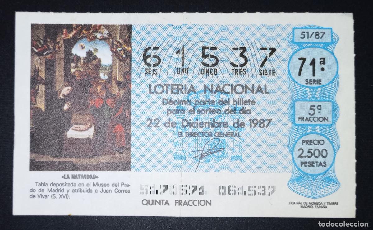 Loter&iacute;a Nacional: D&Eacute;CIMO DE LOTERIA - 22-DICIEMBRE-1987 - NATIVIDAD ATRIBUIDA A JUAN CORREA DE VIVAR