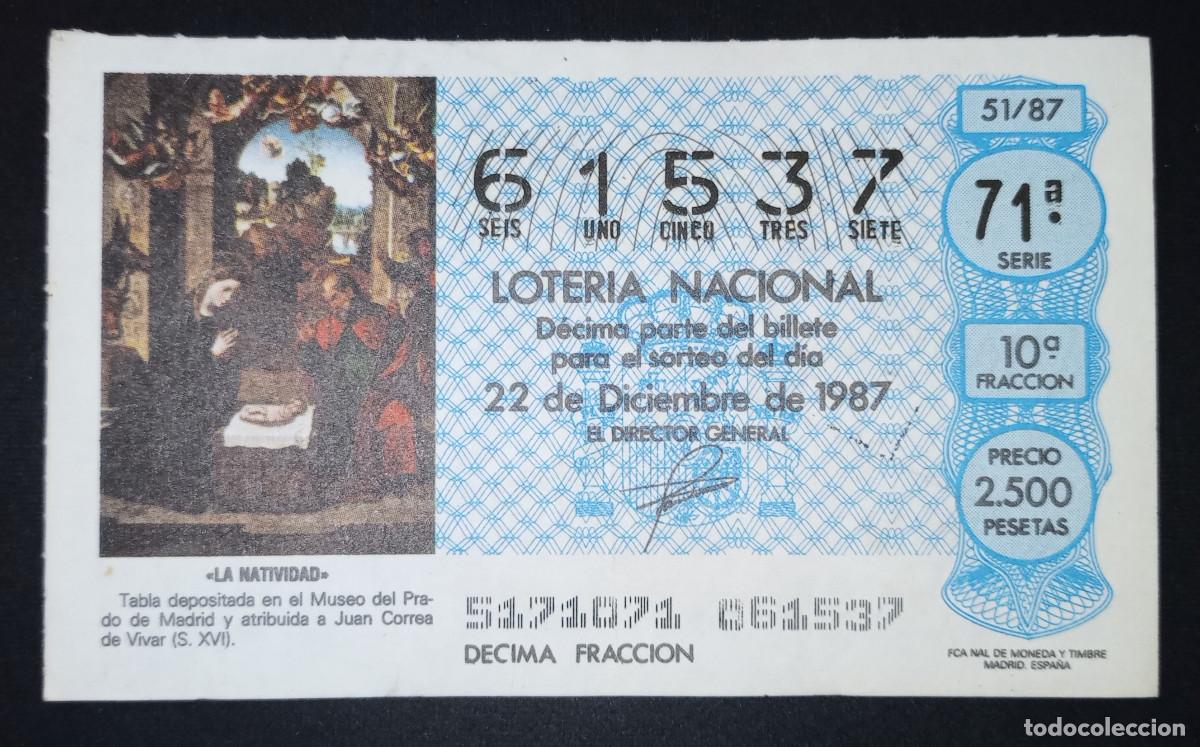 Loter&iacute;a Nacional: D&Eacute;CIMO DE LOTERIA - 22-DICIEMBRE-1987 - NATIVIDAD ATRIBUIDA A JUAN CORREA DE VIVAR