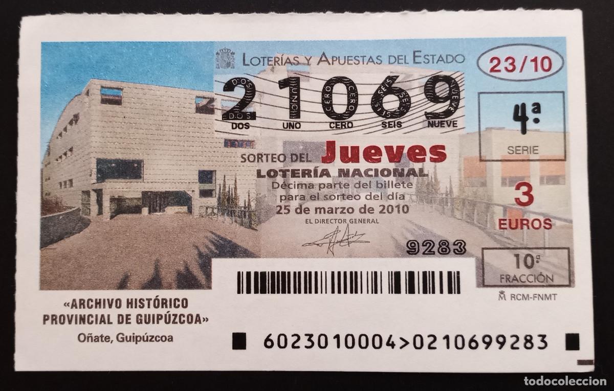 Loter&iacute;a Nacional: D&Eacute;CIMO DE LOTERIA - 25-MARZO-2010 - ARCHIVO HIST&Oacute;RICO PROVINCIAL DE GUIP&Uacute;ZCOA