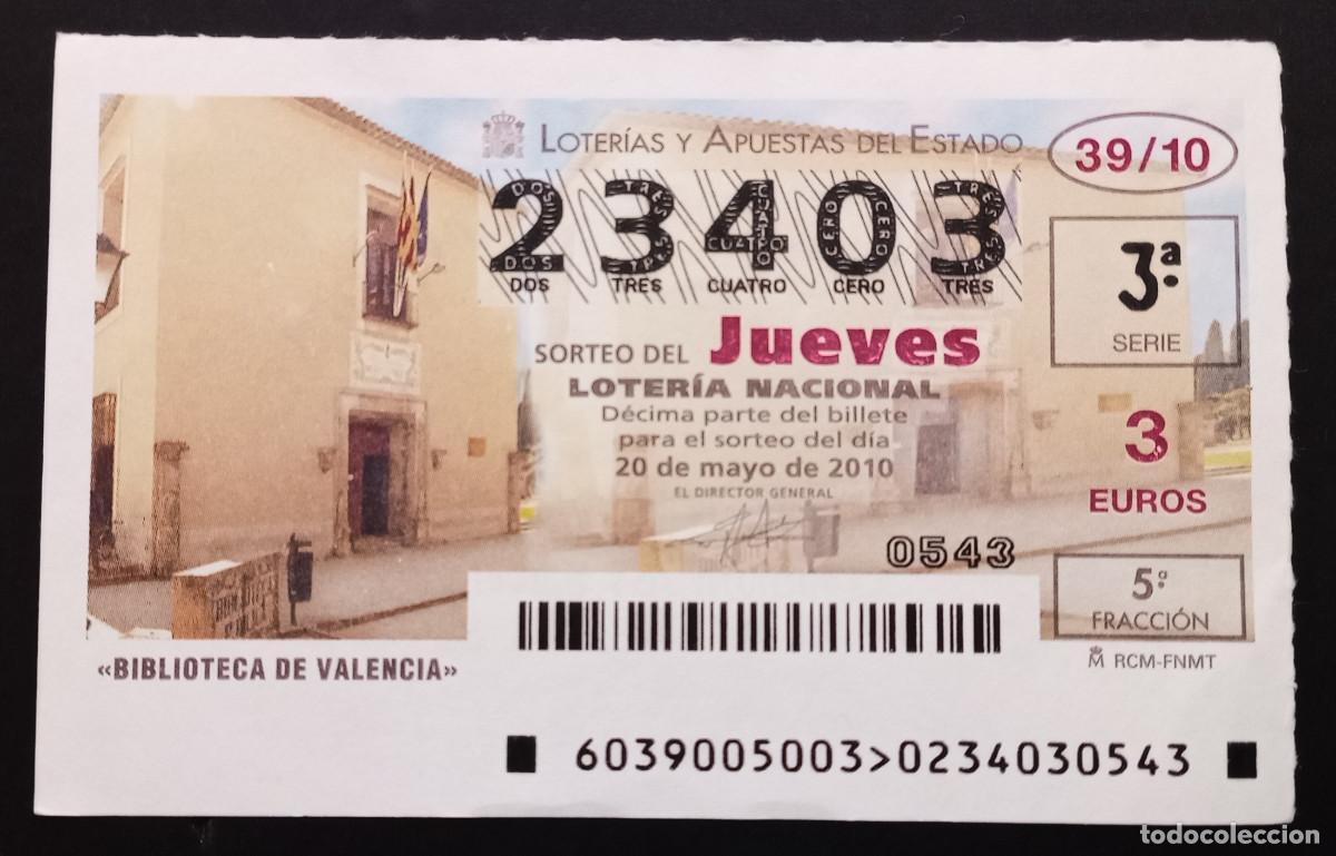 Loter&iacute;a Nacional: D&Eacute;CIMO DE LOTERIA - 20-MAYO-2010 - BIBLIOTECA DE VALENCIA