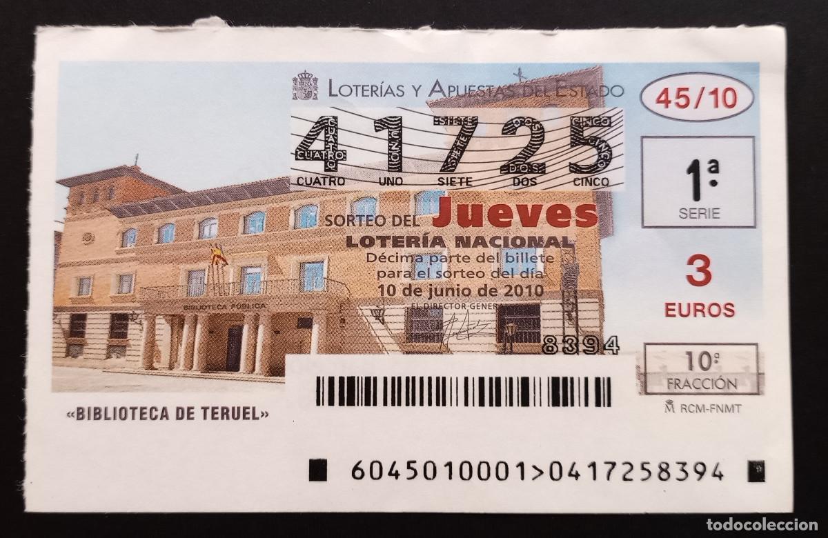 Loter&iacute;a Nacional: D&Eacute;CIMO DE LOTERIA - 10-JUNIO-2010 - BIBLIOTECA DE TERUEL