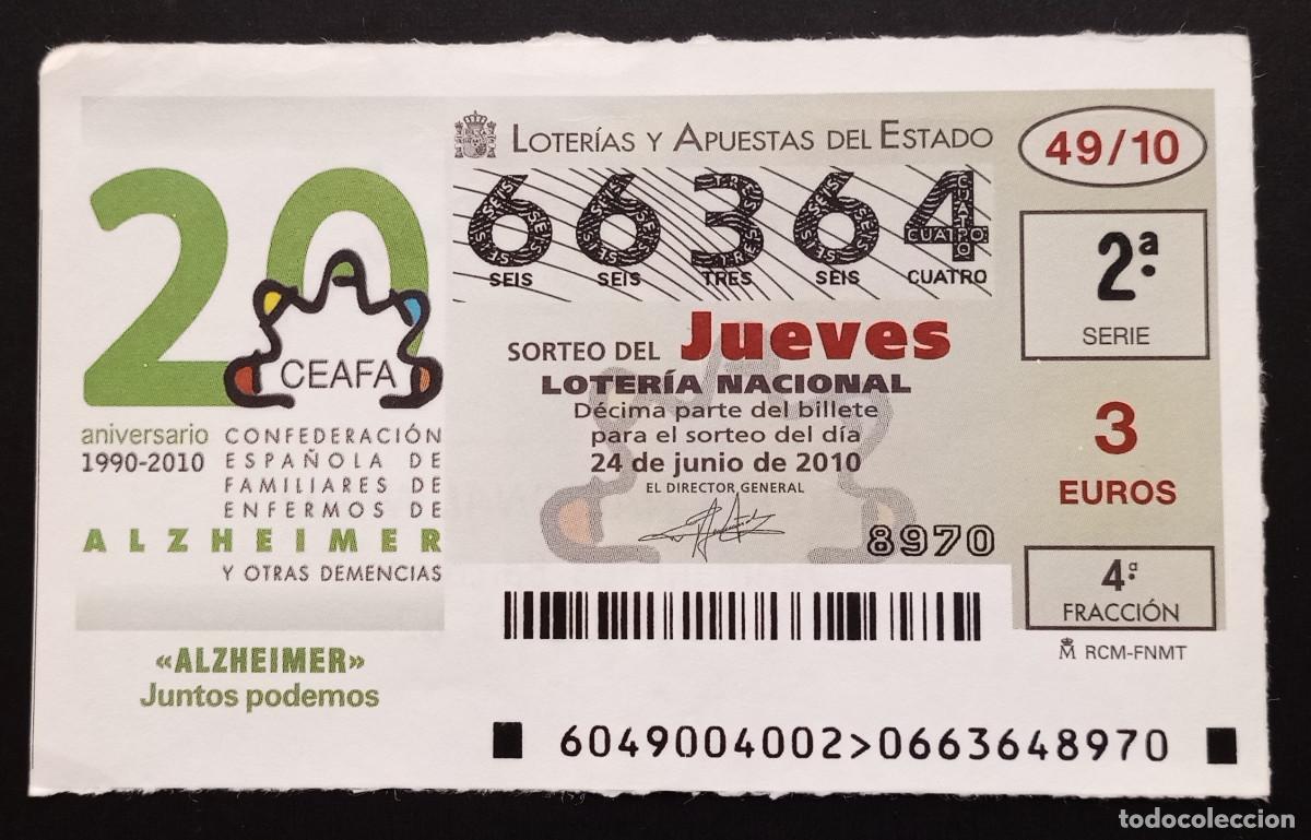 Loter&iacute;a Nacional: D&Eacute;CIMO DE LOTERIA - 24-JUNIO-2010 - CEAFA, ALZHEIMER, JUNTOS PODEMOS