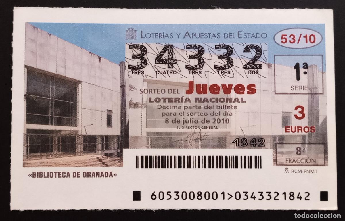 Loter&iacute;a Nacional: D&Eacute;CIMO DE LOTERIA - 8-JULIO-2010 - BIBLIOTECA DE GRANADA
