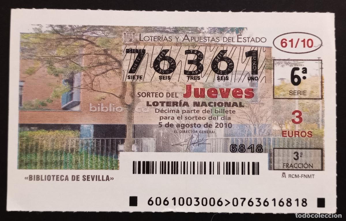 Loter&iacute;a Nacional: D&Eacute;CIMO DE LOTERIA - 5-AGOSTO-2010 - BIBLIOTECA DE SEVILLA
