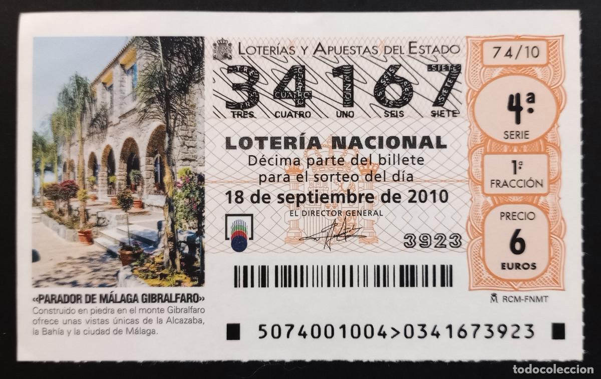 Loter&iacute;a Nacional: D&Eacute;CIMO DE LOTERIA - 18-SEPTIEMBRE-2010 - PARADOR DE M&Aacute;LAGA GIBRALFARO