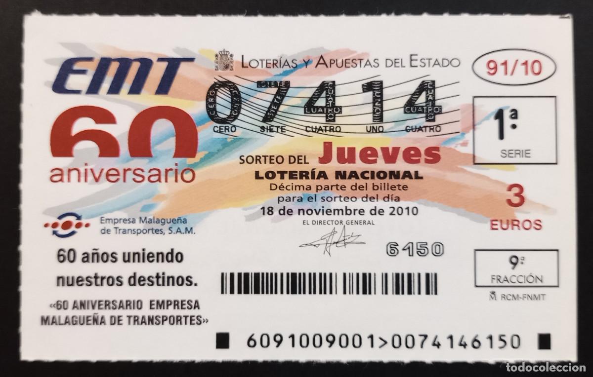 Loter&iacute;a Nacional: D&Eacute;CIMO DE LOTERIA - 18-NOVIEMBRE-2010 - 60 ANIVERSARIO EMPRESA MALAGUE&Ntilde;A DE TRANSPORTES