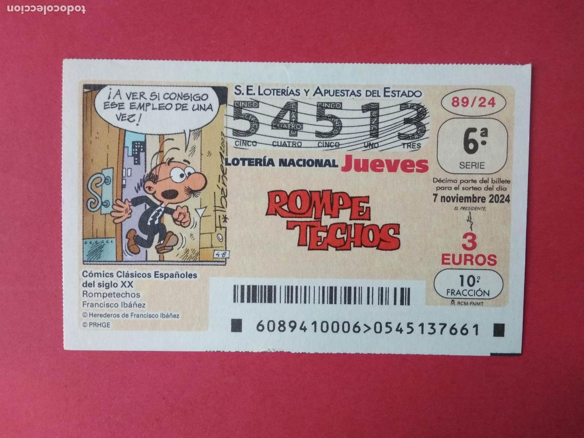 Loter&iacute;a Nacional: DECIMO DE LOTERIA NACIONAL JUEVES COMICS CLASICOS ESPA&Ntilde;OLES 2024 SORTEO N 89 ROMPETECHOS