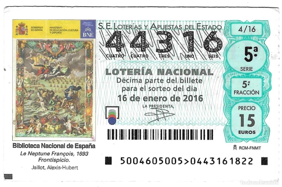 Loter&iacute;a Nacional: D&eacute;cimo Loter&iacute;a Nacional a&ntilde;o 2016 sorteo n&ordm; 4. Le Neptune Fran&ccedil;ois. ref. 9-1604