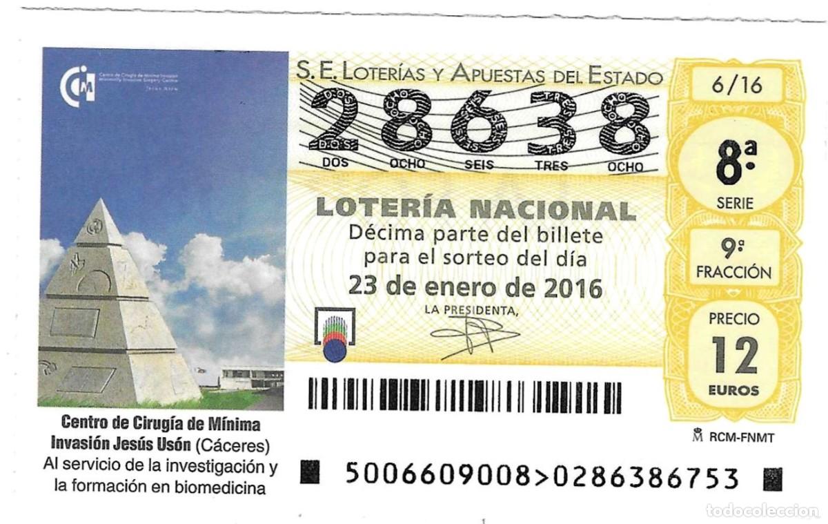 Loter&iacute;a Nacional: D&eacute;cimo Loteria Nacional a&ntilde;o 2016, sorteo n&ordm; 6. Centro de Cirug&iacute;a M&iacute;nima Invasi&oacute;n. ref. 9-1606
