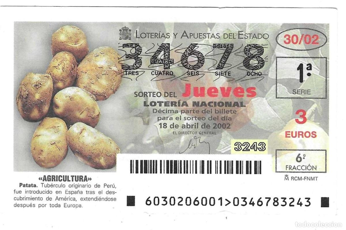 Loter&iacute;a Nacional: D&eacute;cimo Loter&iacute;a del Jueves, s&ntilde;o 2002 sorteo n&ordm; 30. Agricultura. Patata. ref. 10-0230