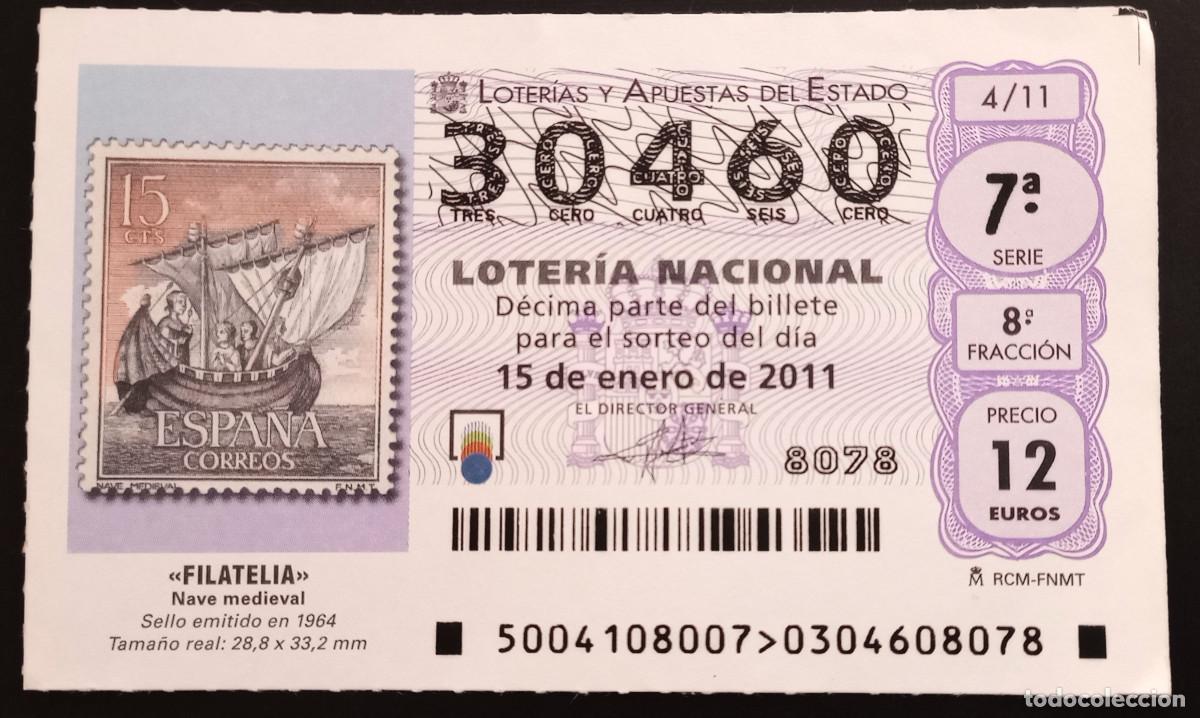 Loter&iacute;a Nacional: D&Eacute;CIMO DE LOTERIA - 15-ENERO-2011 - FILATELIA, NAVE MEDIEVAL